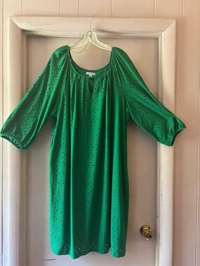 London Times Green Eyelet Midi Dress